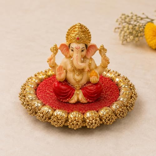 Image of SATYAM KRAFT 3 Pc Handmade Jhumki Platter (6 Inch) with Gota Patti & Golden Moti | Ganpati & Janmashtami Decoration, Festive Home Decor, Pooja Setup, Table Centerpiece & Gifting Item