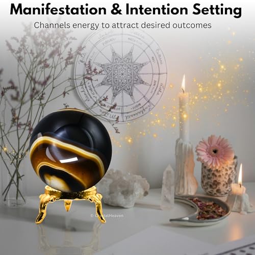 Image of Certified Black Onyx Crystal Ball for Meditation - Premium Crystal Vastu Items for Home and Feng Shui Items for Good Luck - Ideal for Pooja Supplies and Spiritual Practices (1.5 inch Inch)