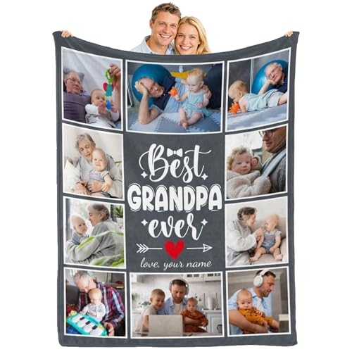 Ruleyka Personalized Grandpa Blanket Gifts Fathers Day Blanket Best Grandpa Custom Blankets with Photos Customized Picture Throw Personalized Fathers Day Grandparents Brithday Gifts from Grandkids