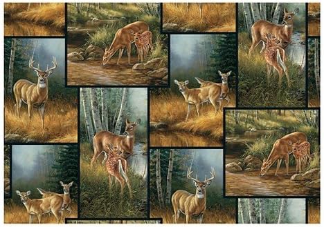 1/2 Yard -"Wild Whitetail Deer Patch" Cotton Fabric - by Rosemary Millette (Great for Quilting, Sewing, Craft Projects, Throw Pillows & More) 1/2 Yard X 44"
