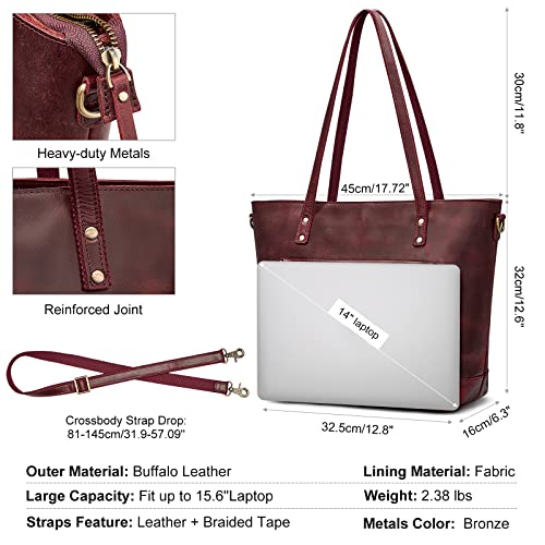 S-ZONE Vintage Genuine Leather Shoulder Bag Work Totes for Women Purse Handbag with Back Zipper Pocket Large3