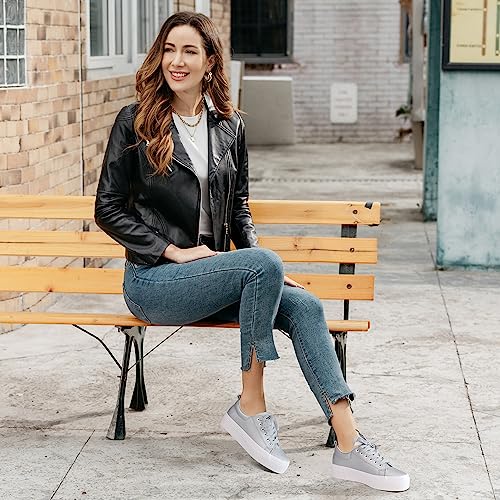 Image of JABASIC Women Lace Up Platform Sneakers Comfortable Casual Fashion Sneaker Walking Shoes