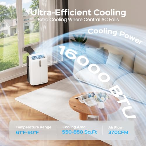 Image of TECXERLLON 16,000 BTU Portable Air Conditioner with App & Remote Control, Cools up to 850 Sq. Ft., 4-in-1 Smart AC Unit with Dehumidifier, Fan, Sleep Mode, Self-Evaporating Design & Window Kit