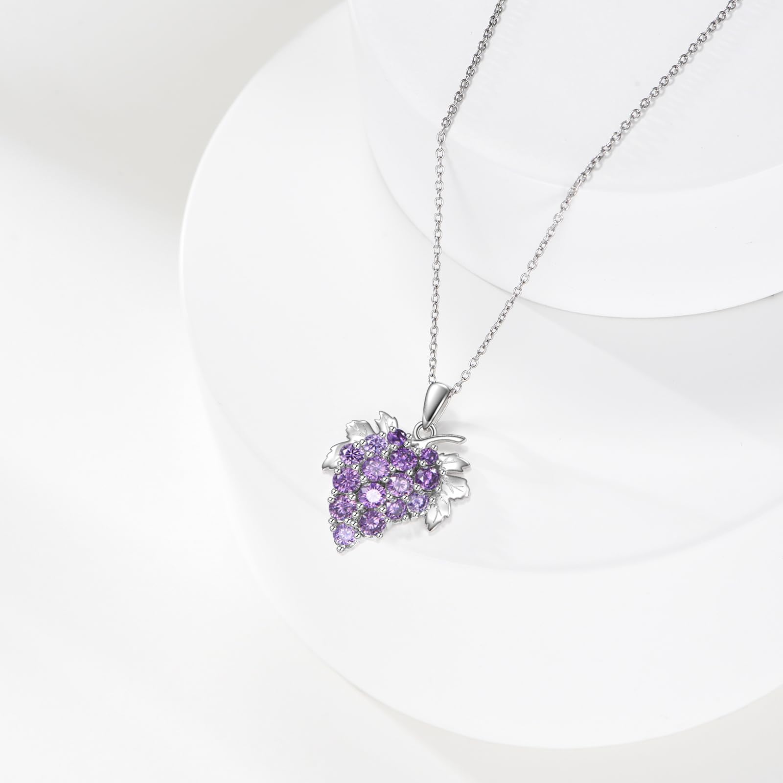Vadmans Traube Kette 925 Sterling Silber Lila Traube Anhänger Halskette Früchte CZ Schmuck Geschenke für Damen Frauen
