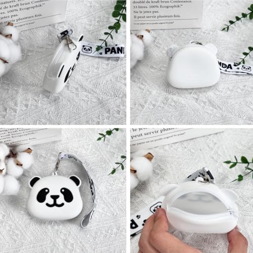 Coin Purse for Women,Silicone Mini Makeup Bag,small zipper pouch for purse-Mini Cute Change Purse, Coin Purse & Pouch for Coins, Keys, Lipstick, and Earphones(White Small Panda Crossbodybag)4