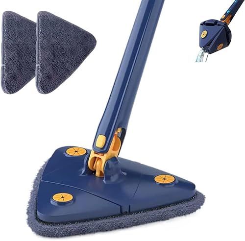 Vadrouille de Nettoyage Réglable Rotative à 360°, Telescopic Triangular Mop avec Compression Automatique de l'eau, Vadrouille de Rechange Reusable pour Plafond Fenêtre,Bleu (Bleu) Cover