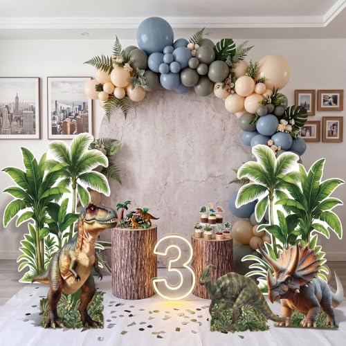 Image of 5 Pcs Dinosaur Party Decorations Set, Jungle Trees T-rex Dino Cardboard Cutouts with Sturdy Bases for Jungle Safari Baby Shower Party Jungle-Dinosaur Birthday Photo Backdrop