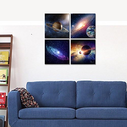 Wieco Art Canvas Prints Wall Art Modern 4 Piece Universal Magic Power Paintings for Bedroom Home Decorations Stretched and Framed Star Sky Pictures Astronomy Landscape Artwork