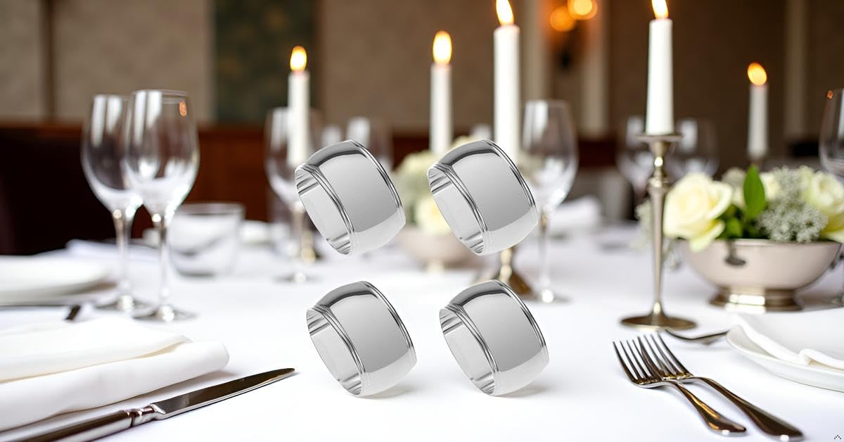 4X Serviettenringe Frankfurt, Oval 5x3 cm, Versilbert, Premium-Qualität für Stoffservietten, inkl. Geschenkverpackung