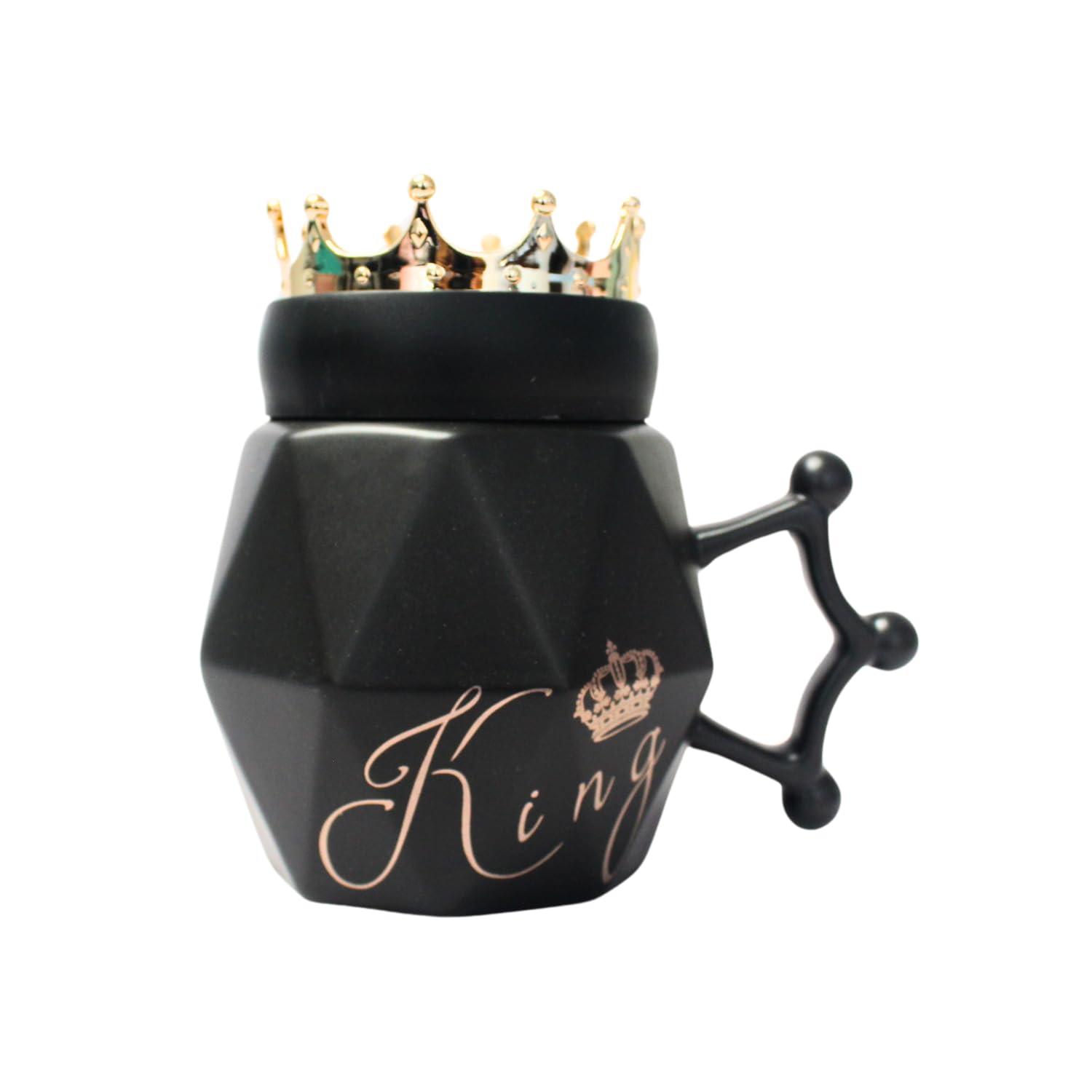 IZZHAAR Ceramic Mug with Lid (465 ML) Microwave Safe Coffee Mugs for Gift, King Printed Mugs for Coffee and Tea, Drinking Cups, Perfect for Home and Gifting (Black)