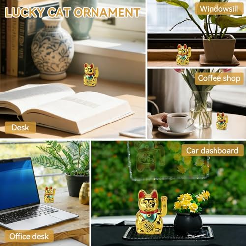 Glückskatze Mit Winkearm, Chinesische Glückskatzenverzierung,Solarbetrieben, Süße Winkekatze,Solarbetriebene Kawaii Winkende Arm Katze,Glückskatze,Einladender Maneki Neko Mit Winkearm, 5 Zoll (Gold)