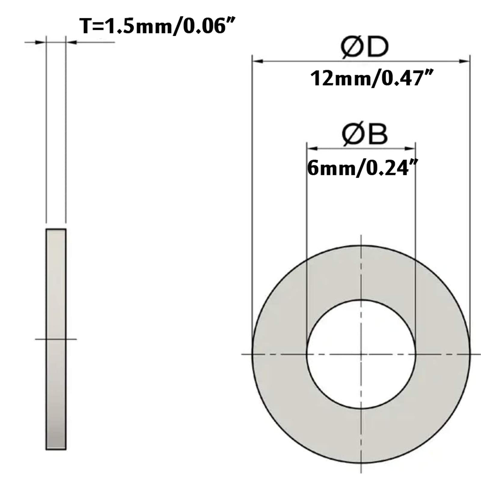 TA-VIGOR 100Pcs Stainless Steel Flat Washer M6 x 12mm x 1.5mm, Flat Pad Washer Gasket Round Flat Spacer Repair Washer for Screws Bolts - Image 2