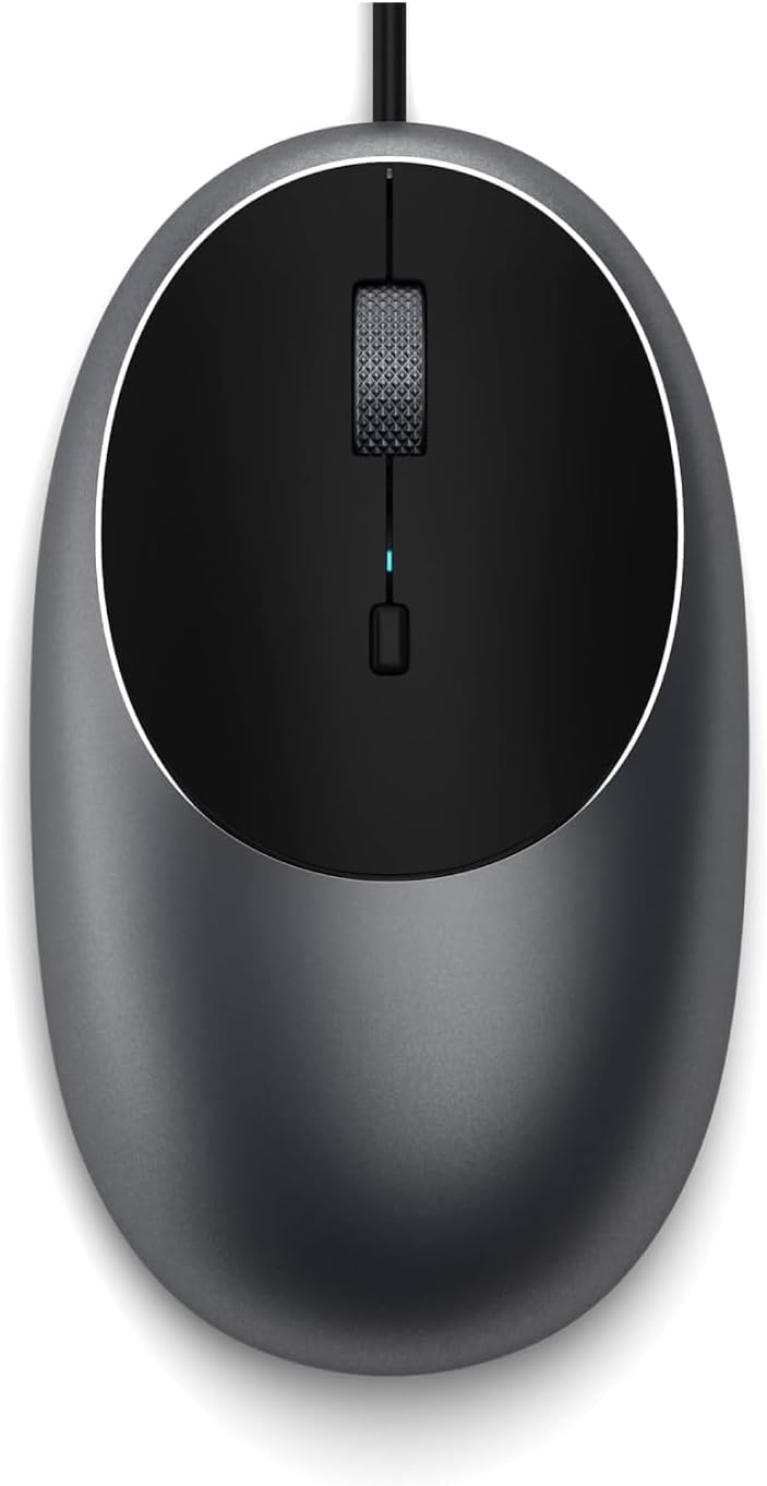 SATECHI C1 Wired USB-C Mouse (Aluminum Optical, 1.5m Cable, DPI Adjustable, Ergonomic Design, Compatible with MacBook Air & Pro, Laptop, iPad and More) - Space Gray