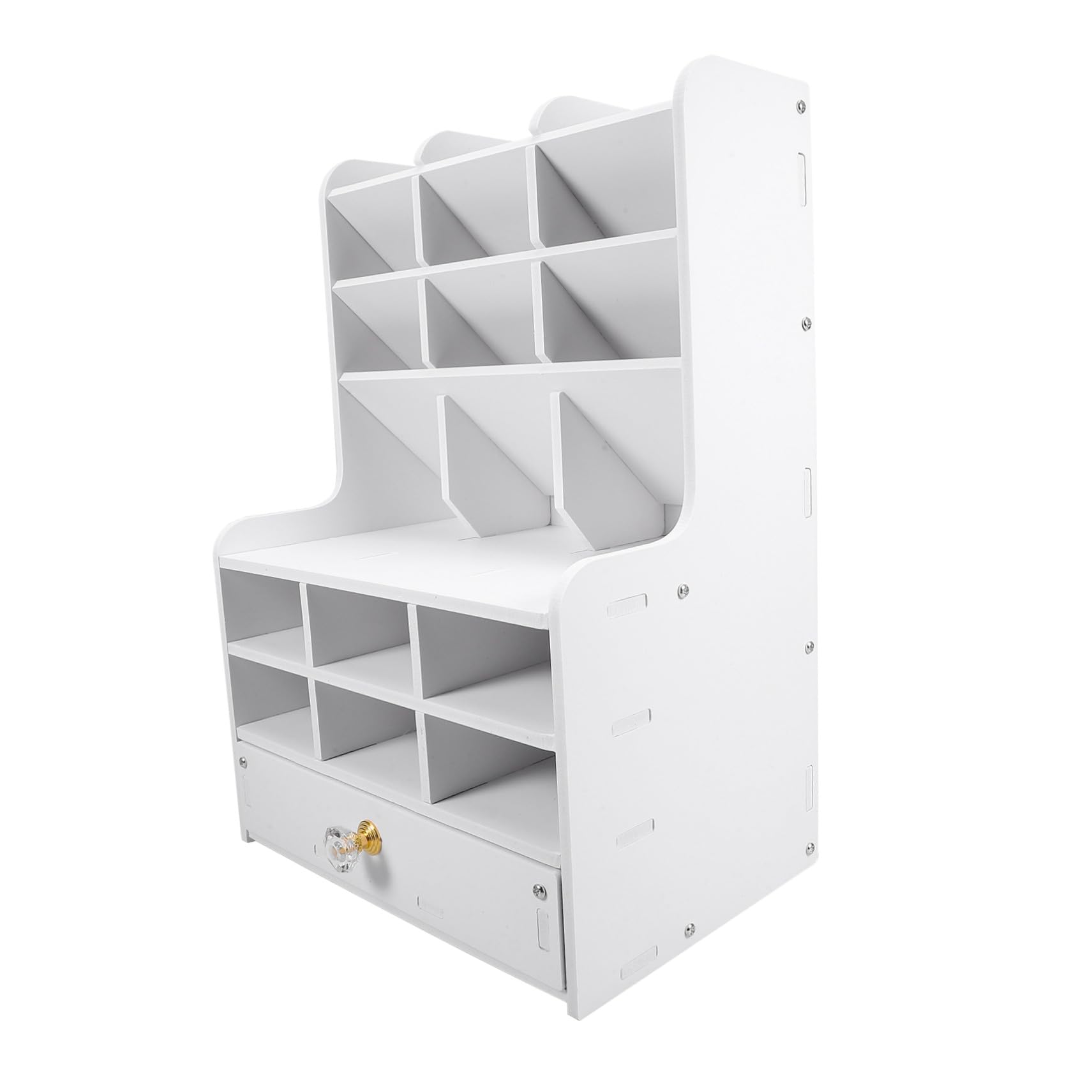 Mikikit Organizador de Bolígrafos Multifuncional Cajones de Gran Capacidad para Estudio y Oficina, Caja de Almacenamiento de Escritorio en Pvc y Madera de Color Claro