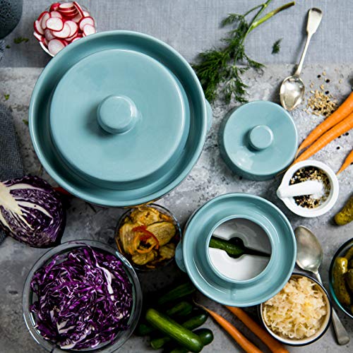 Zetilli Fermentation Crock Jar Sauerkraut Crock - For Onggi Kimchi Pot (0.5 Gallon) Ceramic Fermenting Crock With Glazed Weights For Fresh Chinese Pickle, Kimchi & Kombucha - Stoneware Pickling Crock #TOP6