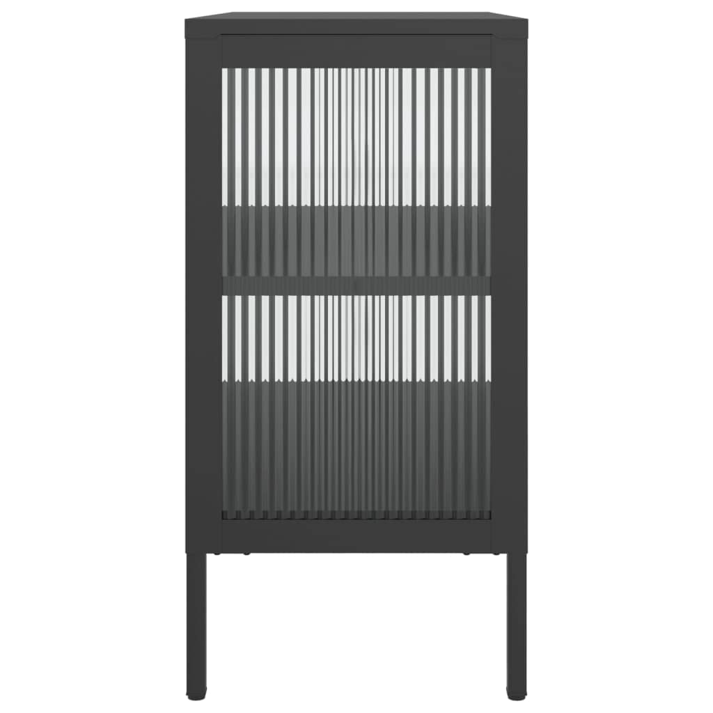 Credenza nera, 70 x 35 x 70 cm, vetro scanalato, in acciaio