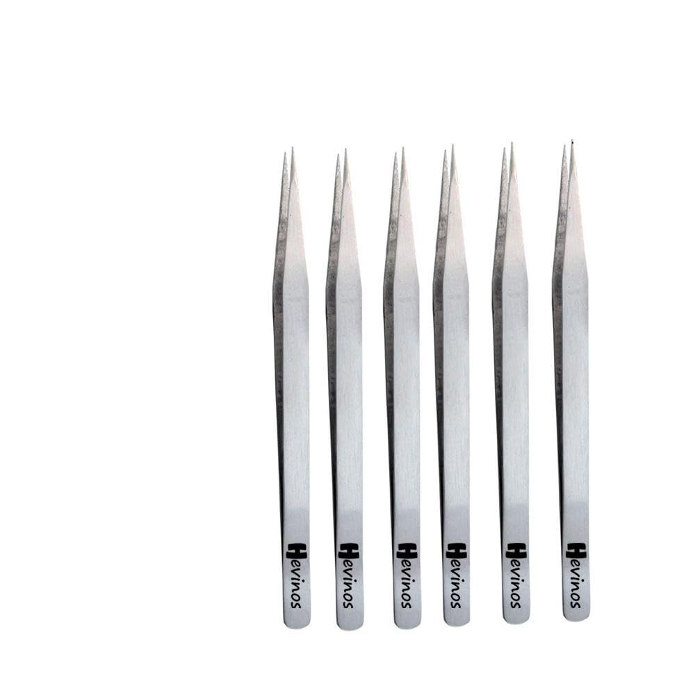 Stainless Steel Precision Tweezers Set of 6 | Non-Magnetic, Self-Opening Type, Heat-Treated Tips, Electronics & Grooming, Brushed Finish-image-4