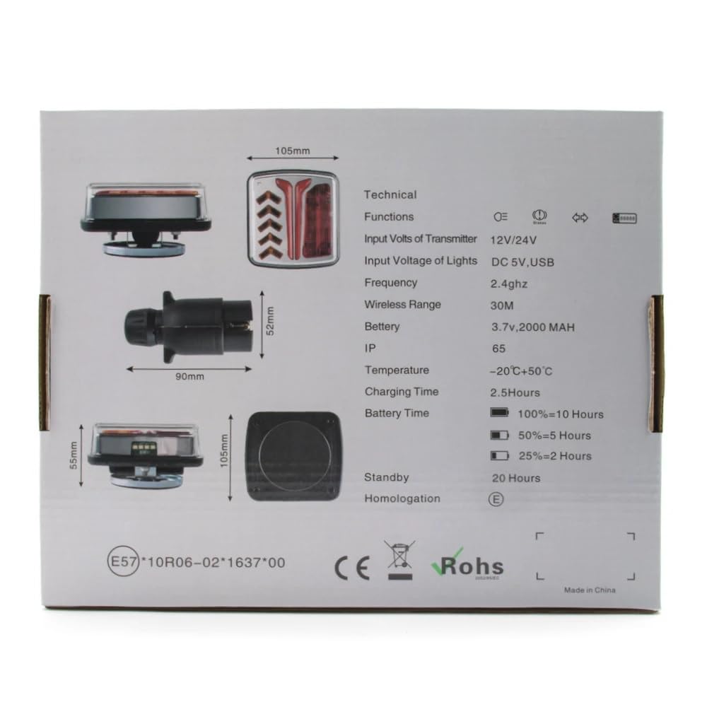 Fanali posteriori per rimorchio senza fili magnetici 12-24V Kit di luci di coda a LED per roulotte R65