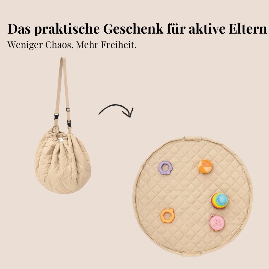 Krabbeldecke Baby rund 110 cm – Extra weich & dick gepolstert, waschbar, schadstofffrei, faltbar mit Tragegriff, Spieldecke für zuhause & unterwegs