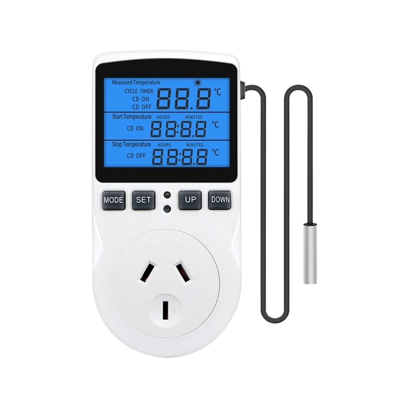 Temperature Controller Socket Digital Thermostat 120/220V Timer Socket Outlet Heating Cooling Switch With Sensor Probe(AU Plug Backlight)