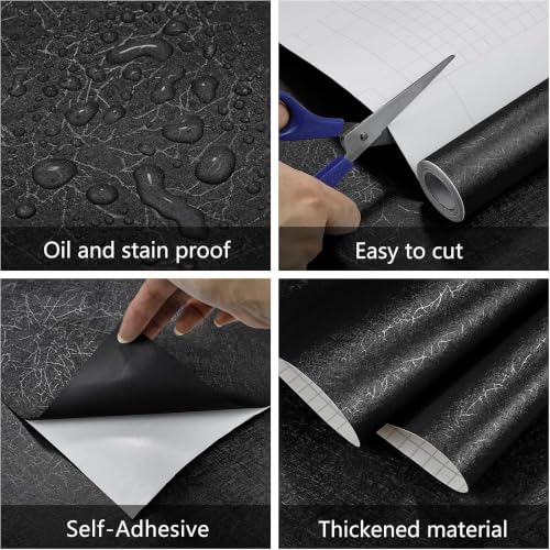 Image of 45x300 Cm Silk Black Wallpaper for Walls Waterproof Vinyl Film Self Adhesive Peel & Stick 3D Embossed Hexagon Design Kitchen, Cabinet, Furniture PVC Lamination Roll