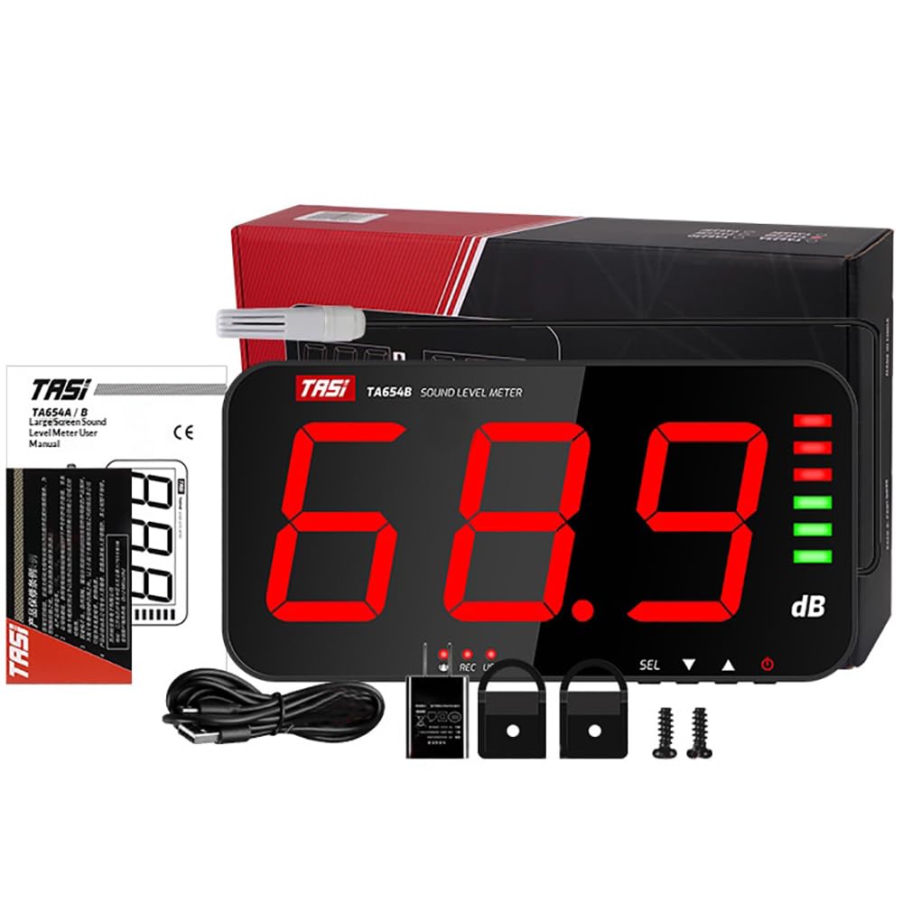 Dezibelmessgerät,wandhängendes Schallpegelmessgerät,13Zoll,30-130 DB mit Großem LED-Display,Akustischer und optischer Alarm,Computerkommunikations und Datenspeicherfunktionen für Schulen,Büros