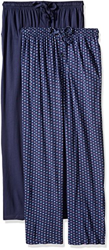 Fruit of the Loom Men's Extended Sizes Jersey Knit Sleep Pant (2-Pack), Navy/Navy Print, Medium