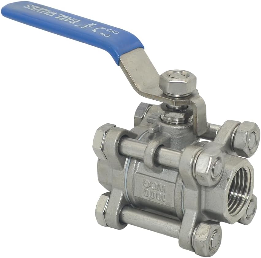 Ball Valve NPT Thread - Stainless Steel 304 Female 3-Piece Full Port(1/2'')