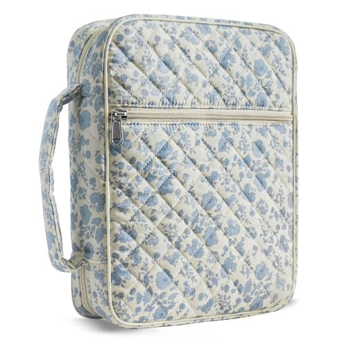 WOBAGMEN Bible Cover Case for Women,Large Bible Tote Bags Organizer Quilted Carrying Case for Girls,Bible Study Supplies Accessories Christian Gifts for Women (Blue Floral, L)