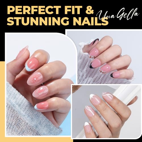 Image of UNA GELLA Extra Short Almond Gel Nail Tips, 216 Pcs Pre-shape XS Almond Nail Tips Full Cover Press On Nails Half Matte Clear Fake Nails For Women Girl DIY Salon At Home 12 Sizes