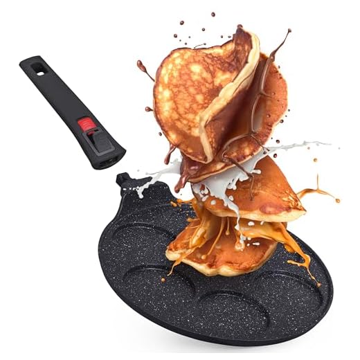 INTIGNIS Poêle à Crêpes Antiadhésive Mini-Crêpière multi-trous avec poignée amovible, poêle à crêpes et crêpes de style américain à 7 trous pour des crêpes individuelles parfaites
