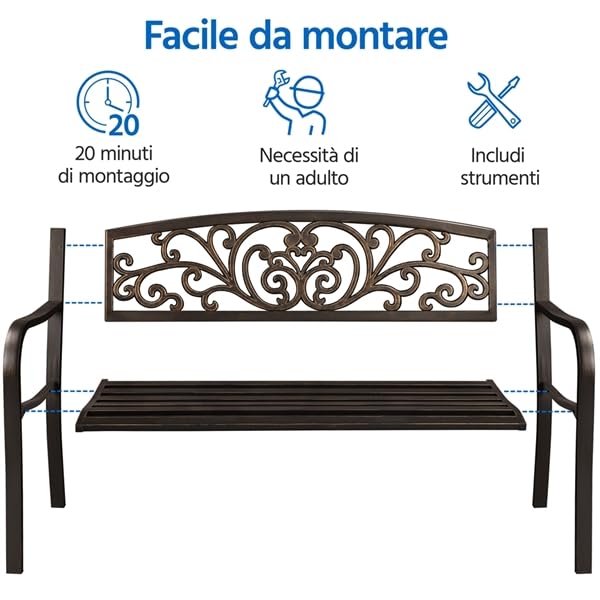 Panchina Da Giardino In Metallo Resistente Alle Intemperie 83 Cm 077824 Panca Da Giardino In Metallo Arredo Giardino 14445074 - Foto 6