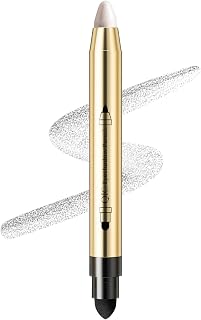 Go Ho White Highlighter Makeup Eyeshadow Stick,Cream-to-powder Eyeshadow Pen Crayon Eye Brightener Stick,Shimmer White Eyeshadow Pencil Smooth Easy To Color with Sponge Pointed,#01 Shimmer White