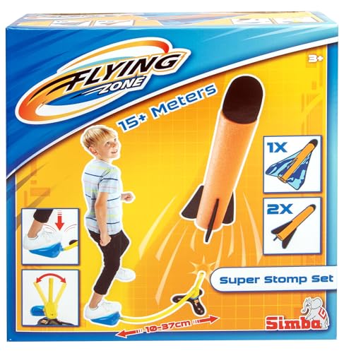Simba- Super Stomp Set Volador, Lanzador Ajustable, accionamiento de Aire, con 2 Cohetes y 1 avión, Cada uno de 20 cm de Longitud, a Partir de 3 años (107206198)