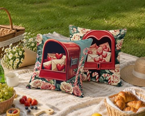 Housse de coussin extérieur imperméable 50x50 en lin Amour lot de 2