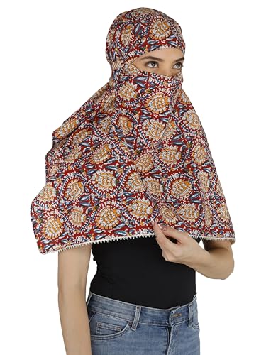 Image of Women and Girls Printed Scarf Cum Face Cover Mask Head Neck Face Safety Sun Protection Scarf Mask Head Bandana Wrap Pure Cotton Printed Stole
