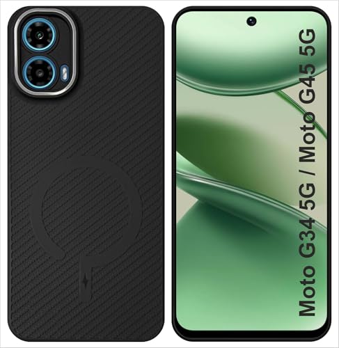 Image of SBMS Back Cover for Motorola G34 5G / Moto G45 5G Soft Matte Silicone Cover with Slim Fit | Mag-Safe Logo (Not Mag-Safe Compatible) | Shockproof | Camera Protection Bumper Case for Moto G34 (Black)