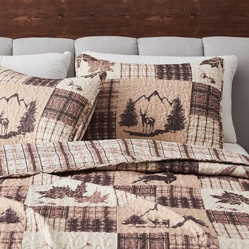 Great-Bay-Home-Lodge-Bedspread-FullQueen-Size-Quilt-with-2-Shams-Cabin-3-Piece-Reversible-All-Season-Quilt-Set-Rustic-Quilt-Coverlet-Bed-Set-Redwood-Collection Great Bay Home Lodge Bedspread FullQueen Size Quilt with 2 Shams Cabin 3 Piece Reversible All Season Quilt Set Rustic Quilt Coverlet Bed Set Redwood Collection