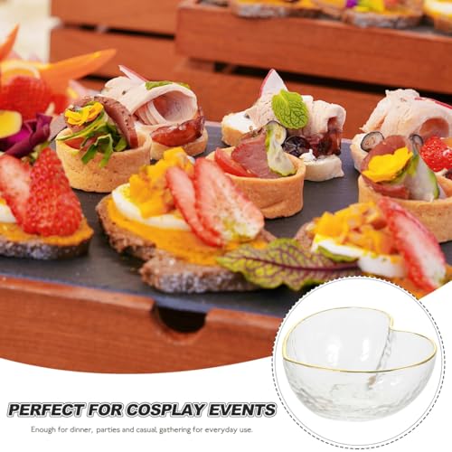 Luxshiny Glass Heart Bowl 3.54 Inch Clear Dessert Serving Bowl with Decorative Gold Rim for Salads Snacks Weddings and Everyday Use - Image 4