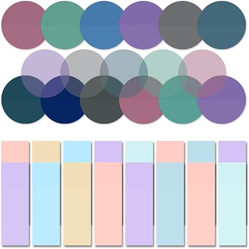 iKyce Juego de notas adhesivas transparentes, pestañas adhesivas redondas transparentes, colores surtidos, incluye diámetro de 1.77 pulgadas, 3 x 1