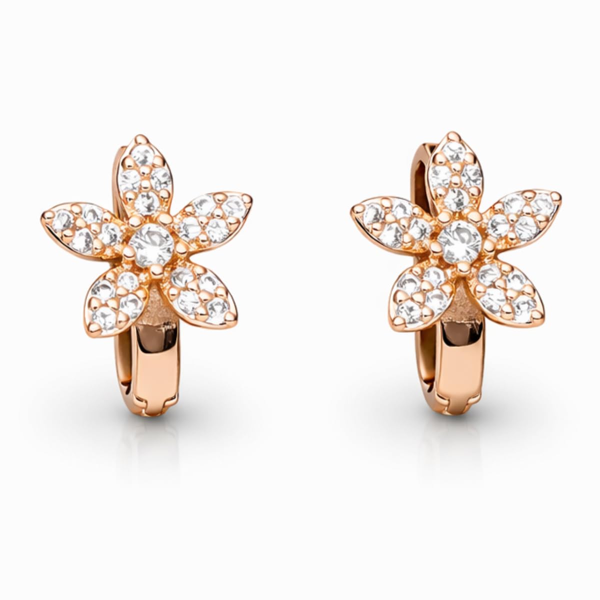 Rose Gold Alloy American Diamond Cubic Zirconia Floral Minimal Modern Hoop Earrings for Women & Girls Fashion Jewellery, Party, Wedding Gift-image-17