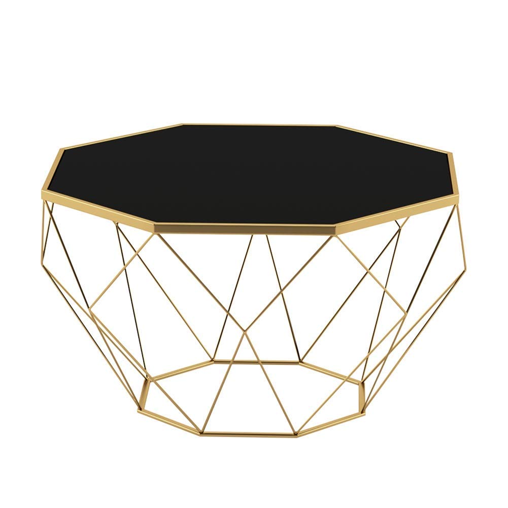 Table basse en fer forgé doré et verre trempé finition luxe