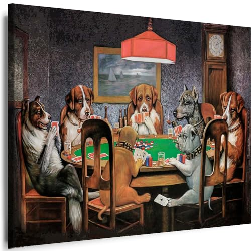 Myartstyle - Bilder Hunde Poker spielen Tiere 60 x 40 cm Leinwandbilder Xxl - 1 Teilige Wandbilder Kunstdrucke w-a-2048-19