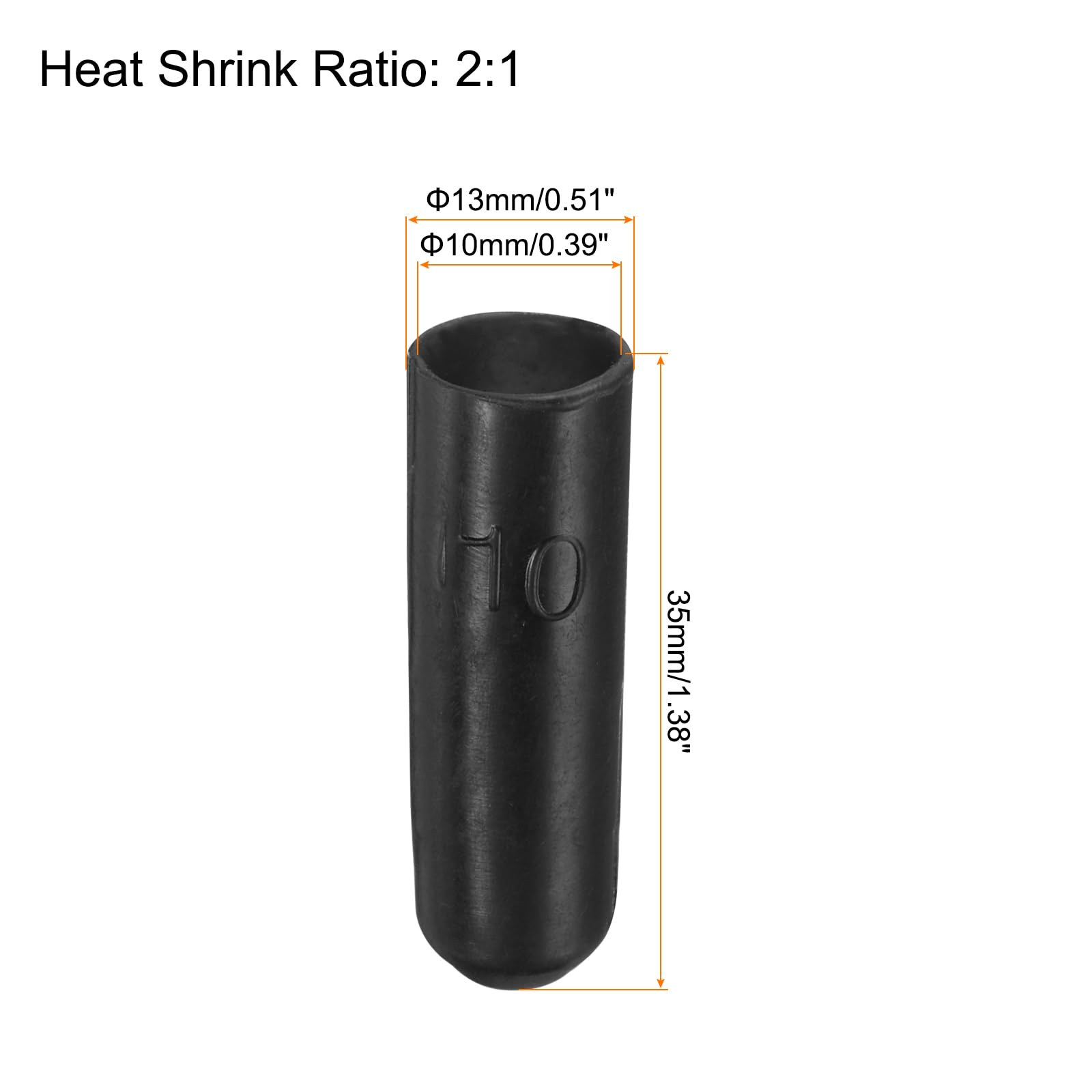 QUARKZMAN 50 szt. Zacisk termokurczliwy 10 mm ID x 35 mm L stosunek 3:1 zaślepki rurki termokurczliwe do kabli elektrycznych, wodoodporne, powlekane uszczelnione do kabli metalowych, czarny