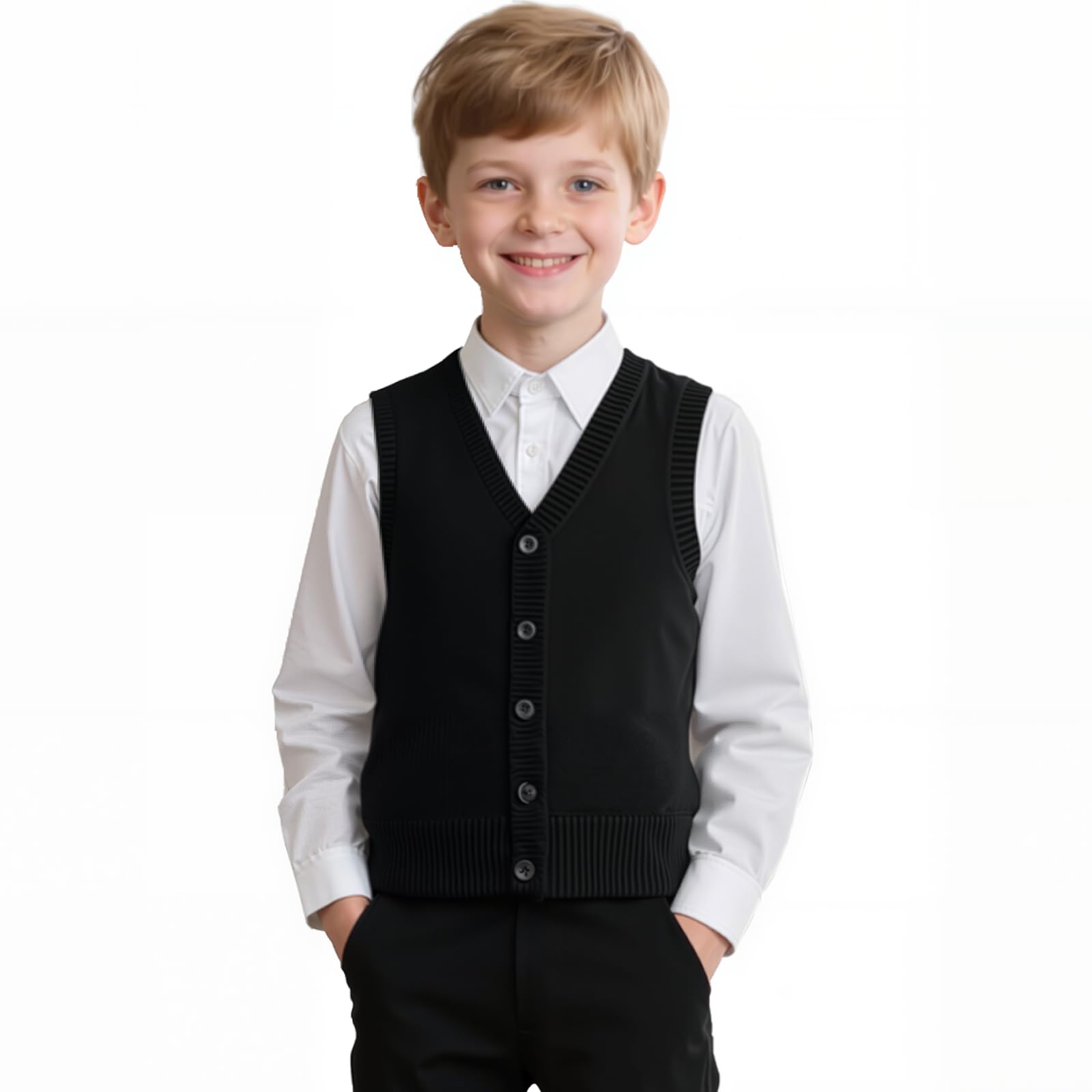 Yanmucy Chaleco de punto para niños y niñas cuello en V sin mangas suéter uniforme escolar