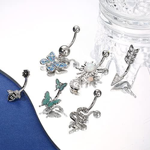 Dochais Belly Buton Rings Surgical Stainless Steel Belly Button Ring For Women Dangle Belly Button Rings Butterfly Cubic Zirconia Navel Barbell Body Piercing #TOP6