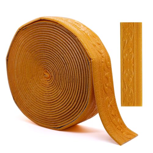 Aimeke Decorative Strips Self-Adhesive Border Wall Stucco Strips Self-Adhesive Wallpaper Border 10 m × 7.8 cm × 5 mm Waterproof 3D Border for Tiles Hallway Ceiling Corner Line (Gold)