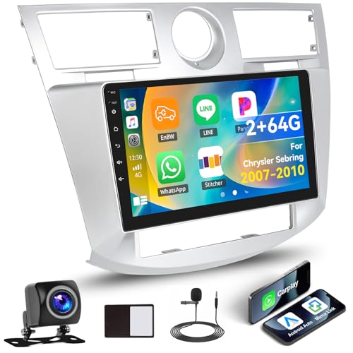 [4 Core+64G]Android 13 Car Stereo for Chrysler Sebring 2006 2007 2008 2009 2010 with Wireless Carplay&Android Auto,9 Inch Touch Screen Car Radio with Mirror Link Bluetooth FM/RDS Radio WiFi GPS EQ SWC