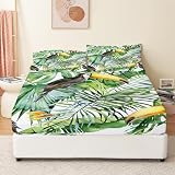 VENESS Juego de sábana bajera con patrón de flora y fauna tropical para niños, tamaño King, 78 x 80 pulgadas, microfibra transpirable, banda elástica en todo el contorno, sin arrugas, suave, bolsillo