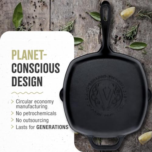 Image of Victoria Cast Iron Grill Pan, Square Grill Pan, Cast Iron Griddle Pan, Seasoned with 100% Kosher-Certified, Non-GMO Flaxseed Oil, Black, 10 Inches